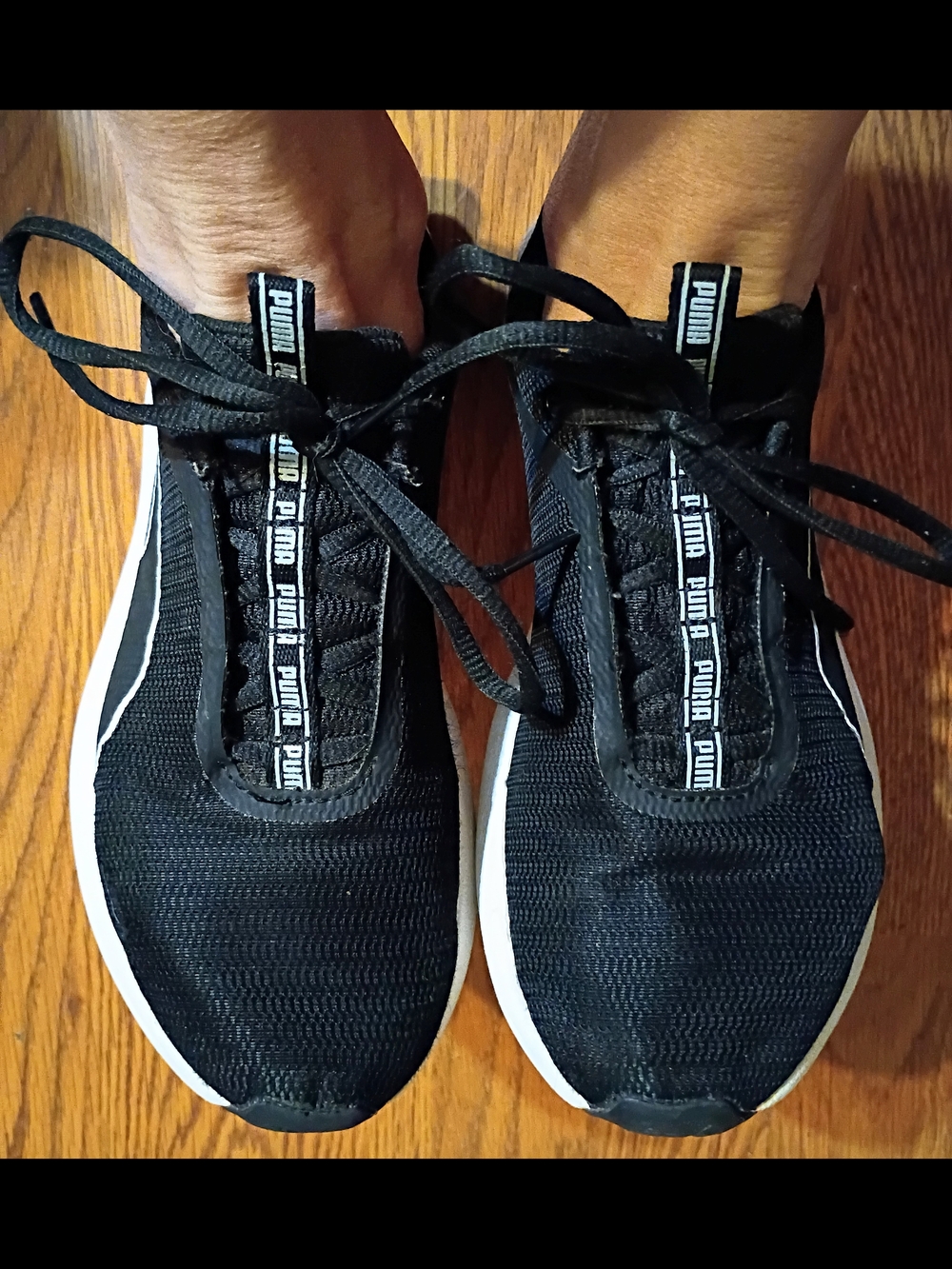 Skechers Black Knit Lace-Up Sneakers with White Soles